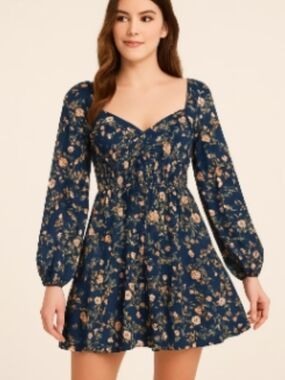 Altar'd State Navy Floral Smocked Waist Mini Dress